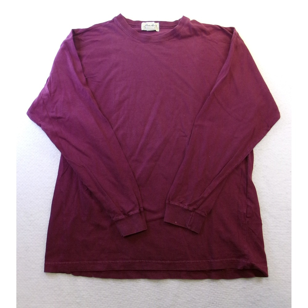 Eddie Bauer Mens Long Sleeve T-Shirt Burgundy Maroon Cotton Made in USA S